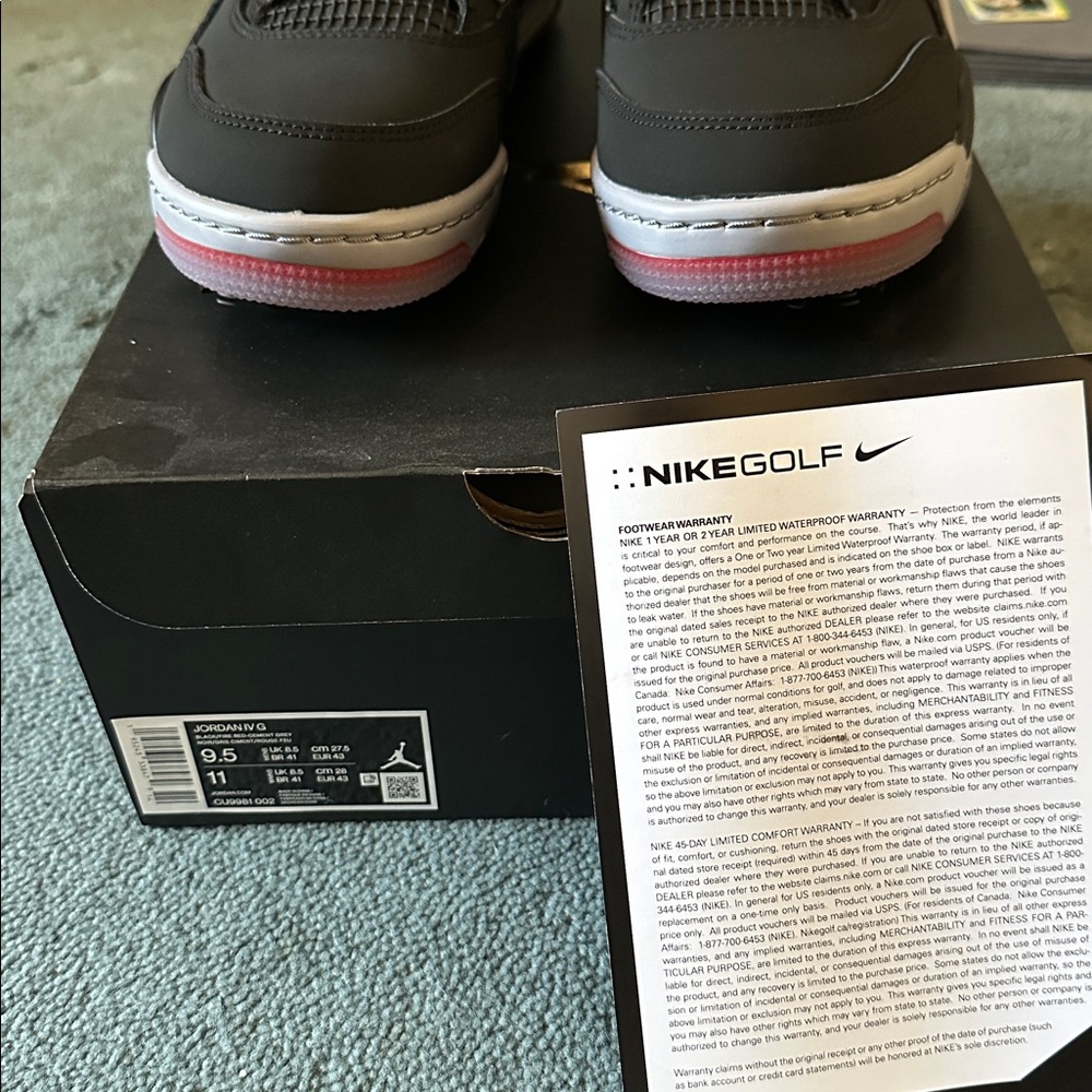 Nike Air Jordan 4 Bred Black Red Golf Shoes Deadstock Size 9.5 New w Tags - Picture 6 of 8